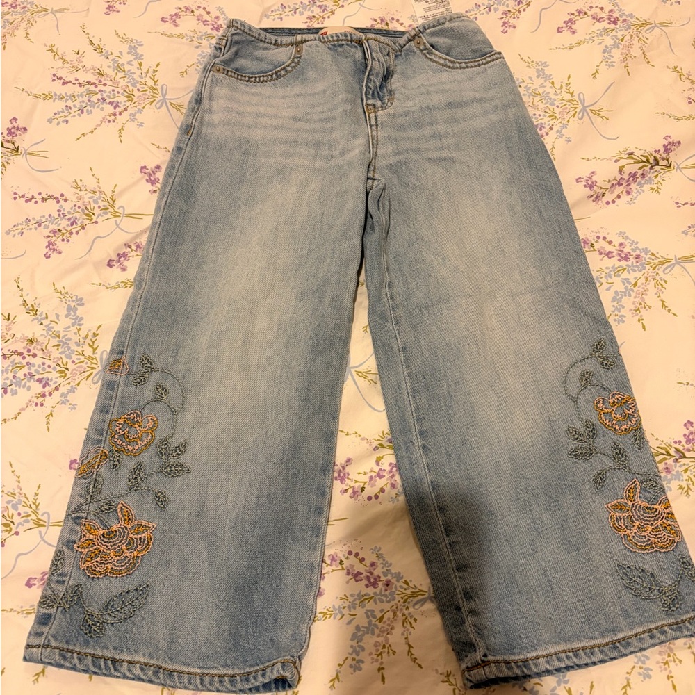 Levi's Light Blue Kids Embroidered Wide-Leg Jeans